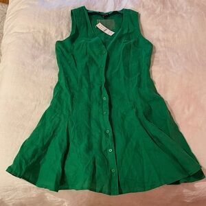 J.Crew Linen Mini Green Sleeveless Button-Down Dress